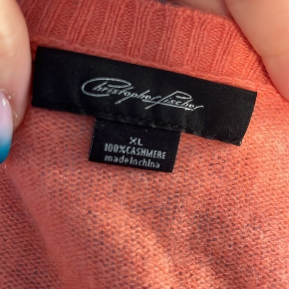 Christopher Fischer Cashmere Sweater V-neck Peach Long Sleeves Size XL - Picture 6 of 10